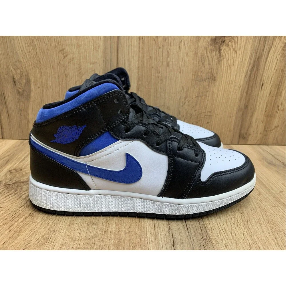 Nike Air Jordan 1 Retro Mid Racer Blue Black 554725-140 Sneakers Youth Size 6.5Y